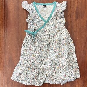 Tea Collection Floral Wrap Dress with Teal Trim - Girls